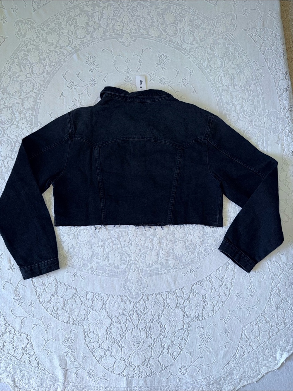 NWT The Drop Black Cropped Denim trucker Jacket Raw Hem XXL - Picture 7 of 7